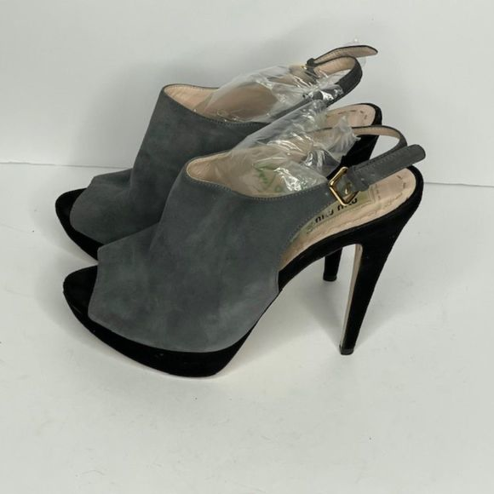 Miu Miu Calzaturre Donna Gray Black Suede Pumps - Picture 1 of 8
